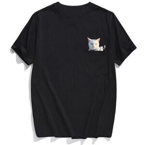 Cats Super Kitty Smoking Shorthair Cat Pocket T-Shirt L/XL Black Short Sleeve